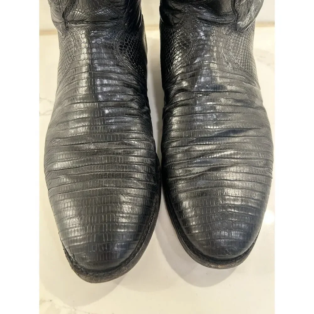 Vtg Justin 3112 Lizard Skin Cowboy Boots Mens Sz 12 EE USA Black Exotic Western